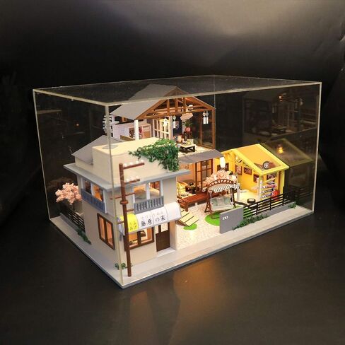 Cool Beans Boutique Miniature Dollhouse DIY Kit - Wooden Japanese Home with a tofu Shop, a Garage or Entertainment Room - with Dust Cover (Scale 1:24 Japanese Home) in Saudi Arabia