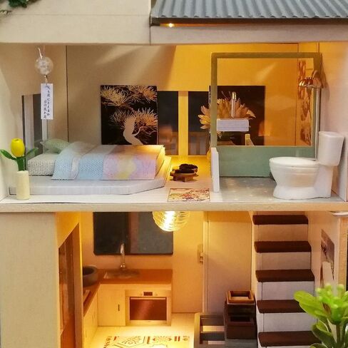 Cool Beans Boutique Miniature Dollhouse DIY Kit - Wooden Japanese Home with a tofu Shop, a Garage or Entertainment Room - with Dust Cover (Scale 1:24 Japanese Home) in Saudi Arabia