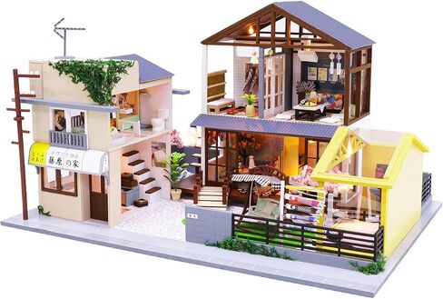 Cool Beans Boutique Miniature Dollhouse DIY Kit - Wooden Japanese Home with a tofu Shop, a Garage or Entertainment Room - with Dust Cover (Scale 1:24 Japanese Home) in Saudi Arabia