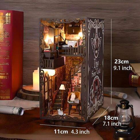 مجموعة زوايا الكتب المصغرة DIY مع أضواء LED - 3D خشبية لغز بيت الدمية كتاب زاوية رف الكتب، مجموعة مثالية لديكور المنزل للبالغين والمراهقين، دفاتر إبداعية لزوايا القراءة in Saudi Arabia