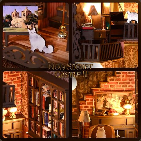 مجموعة زوايا الكتب المصغرة DIY مع أضواء LED - 3D خشبية لغز بيت الدمية كتاب زاوية رف الكتب، مجموعة مثالية لديكور المنزل للبالغين والمراهقين، دفاتر إبداعية لزوايا القراءة in Saudi Arabia