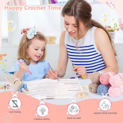 مجموعة Coopay Easy Crochet للمبتدئين، مجموعة أدوات الكروشيه Amigurumi Rabbit Rattle مع لوازم الكروشيه، تعلم مجموعة الكروشيه للبالغين، مجموعة حيوانات كروشيه كاملة مع برنامج تعليمي خطوة بخطوة in Kuwait