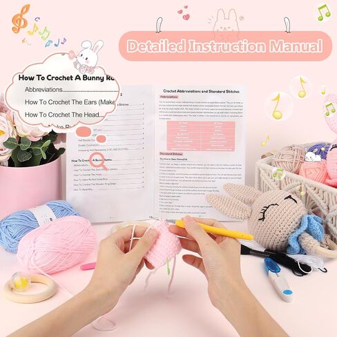 مجموعة Coopay Easy Crochet للمبتدئين، مجموعة أدوات الكروشيه Amigurumi Rabbit Rattle مع لوازم الكروشيه، تعلم مجموعة الكروشيه للبالغين، مجموعة حيوانات كروشيه كاملة مع برنامج تعليمي خطوة بخطوة in Kuwait