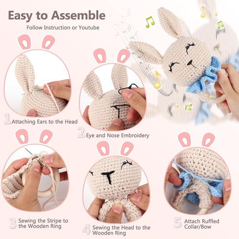 مجموعة Coopay Easy Crochet للمبتدئين، مجموعة أدوات الكروشيه Amigurumi Rabbit Rattle مع لوازم الكروشيه، تعلم مجموعة الكروشيه للبالغين، مجموعة حيوانات كروشيه كاملة مع برنامج تعليمي خطوة بخطوة in Kuwait