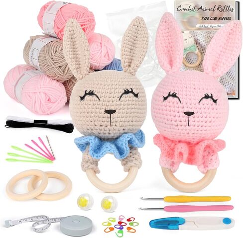 مجموعة Coopay Easy Crochet للمبتدئين، مجموعة أدوات الكروشيه Amigurumi Rabbit Rattle مع لوازم الكروشيه، تعلم مجموعة الكروشيه للبالغين، مجموعة حيوانات كروشيه كاملة مع برنامج تعليمي خطوة بخطوة in Kuwait