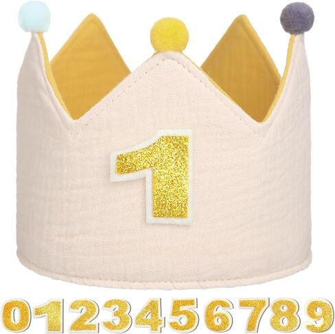 Muslin Birthday Crowns with Glitter Numbers Reversible Birthday Hat for Kids Birthday in Saudi Arabia