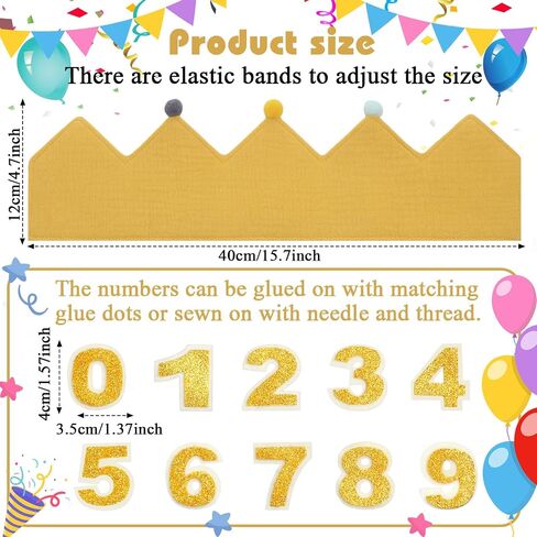Muslin Birthday Crowns with Glitter Numbers Reversible Birthday Hat for Kids Birthday in Saudi Arabia