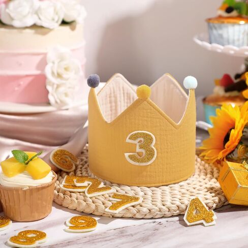Muslin Birthday Crowns with Glitter Numbers Reversible Birthday Hat for Kids Birthday in Saudi Arabia