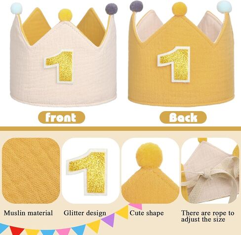 Muslin Birthday Crowns with Glitter Numbers Reversible Birthday Hat for Kids Birthday in Saudi Arabia