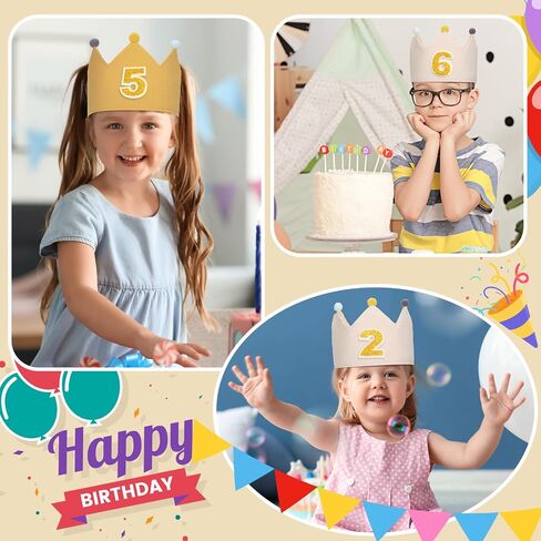Muslin Birthday Crowns with Glitter Numbers Reversible Birthday Hat for Kids Birthday in Saudi Arabia