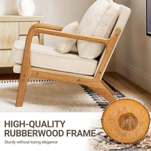 COLAMY Mid Century Modern Accent Chair with Lumbar Pillow, Relaxing Armchair with Solid Wood Frame & Soft Cushion, Reading Leisure Chair for Living Room,Bedroom,Waiting Room（Beige） in Saudi Arabia