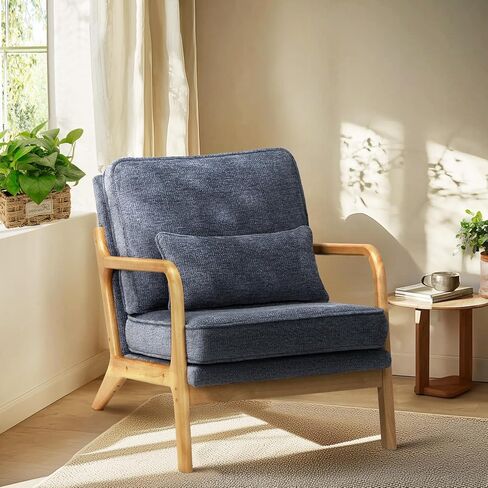 COLAMY Mid Century Modern Accent Chair with Lumbar Pillow, Relaxing Armchair with Solid Wood Frame & Soft Cushion, Reading Leisure Chair for Living Room,Bedroom,Waiting Room（Beige） in Saudi Arabia