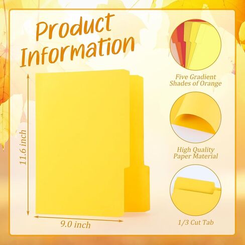 30 Pack Sage Orange File Folders Letter Size 5 Colors Yellow Orange Red File Pockets with 1/3 Cut Tab for Home Office Classroom Thanksgiving Holiday Supplies, 8.9 x 11.6 Inch in Saudi Arabia