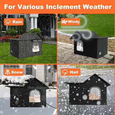 Elevated Large Heated Cat House for Outdoor Cats in Winter, Weatherproof Feral Cat Shelter with 2 Pads, Collaspable Insulated Cat Kennel Outside Stray Cat Hut for Wild Small Animal Rabbit in Saudi Arabia