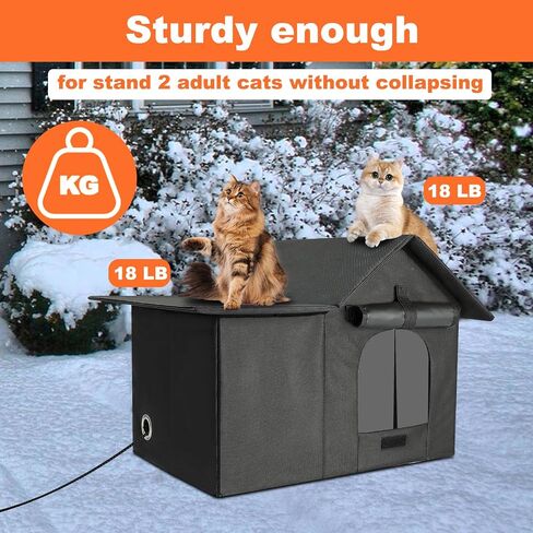 Elevated Large Heated Cat House for Outdoor Cats in Winter, Weatherproof Feral Cat Shelter with 2 Pads, Collaspable Insulated Cat Kennel Outside Stray Cat Hut for Wild Small Animal Rabbit in Saudi Arabia