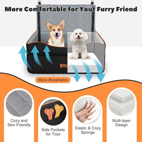 Dog Car Seat for Large Medium Dog, Dog Booster Seat Under 60Lbs or 2 Small Dogs Washable, Pet Car Seat with 2 Safety Leashes, Dog Sofa Bed Cushion Add Thick Sponge, Dog Car Carrier for Travel in Saudi Arabia