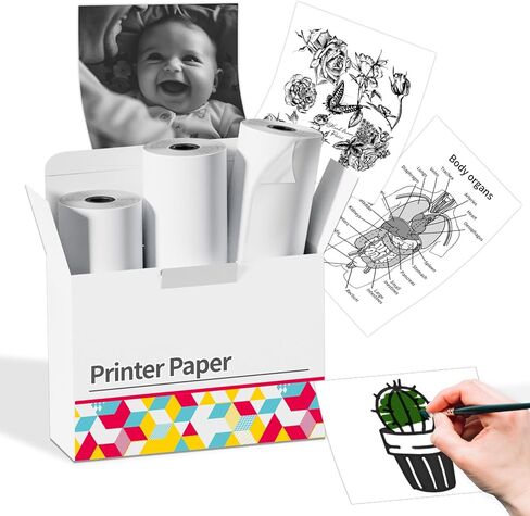 ورق حراري أبيض غير لاصق من Memoking، ورق M02 للطابعة الصغيرة M02 M02 Pro M02S M03 M03AS M04S، 53 مم × 6.5 م/لفة، أسود على أبيض، 3 لفات، متوافق مع ورق طابعة Phomemo in Kuwait