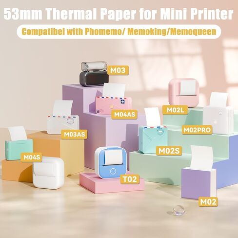 ورق حراري أبيض غير لاصق من Memoking، ورق M02 للطابعة الصغيرة M02 M02 Pro M02S M03 M03AS M04S، 53 مم × 6.5 م/لفة، أسود على أبيض، 3 لفات، متوافق مع ورق طابعة Phomemo in Kuwait