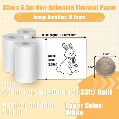 ورق حراري أبيض غير لاصق من Memoking، ورق M02 للطابعة الصغيرة M02 M02 Pro M02S M03 M03AS M04S، 53 مم × 6.5 م/لفة، أسود على أبيض، 3 لفات، متوافق مع ورق طابعة Phomemo in Kuwait