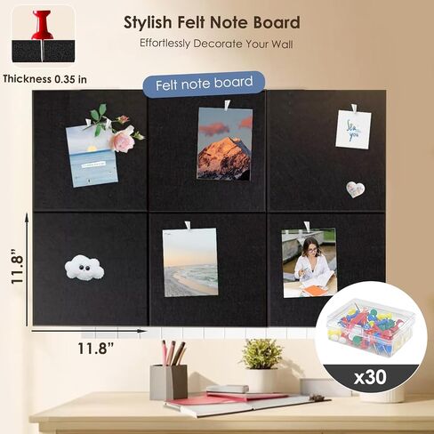 Large Cork Board for Wall 36"x 24", Black Bulletin Board Felt Wall Tiles, 6 Packs Cork Boards with Safe Adhesive Tabs with Pushpins,Cork Board for Office Pin Board Tack Board Cork Boards in Saudi Arabia
