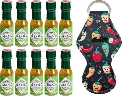 Original Tabasco Hot Sauce Bottles - 10 Pack Mini Hot Sauce Miniature Bottles with Red Chili Pepper Keychain Ring Holder - Great Portion Control for Hot Sauce Lovers - 3.7ml in Saudi Arabia