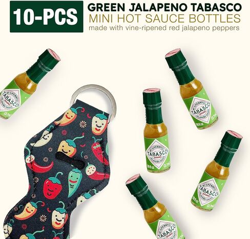 Original Tabasco Hot Sauce Bottles - 10 Pack Mini Hot Sauce Miniature Bottles with Red Chili Pepper Keychain Ring Holder - Great Portion Control for Hot Sauce Lovers - 3.7ml in Saudi Arabia