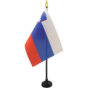 علم طاولة سلوفينيا 4 بوصة × 6 بوصة - علم مكتب سلوفينيا 15 × 10 سم - قمة رمح ذهبية - AZ FLAG
