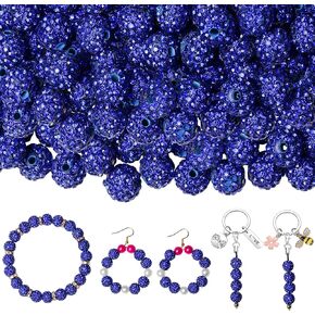 QINJIEJIE 100pcs Rhinestone Beads for Jewelry Making, Baseball Beads, 10mm Beads 10 Mixed Colors Glitter Diamond Beads Bulk, Round Disco Ball Beads Bulk for Bracelet Baseball Necklace Craft
