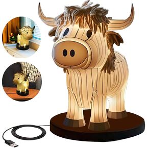 Cute Cow Table Lamp, Small Animal Night Light,Highland Cow Table Lamp with USB,Portable Table Lamp Painted Cow Decorations for Living Room Bedroom, Bedside Lamp Gift for Girls Mom (Cow) in Kuwait