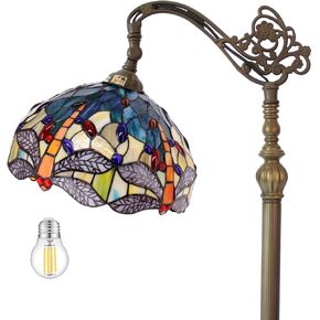 WERFACTORY Tiffany Floor Lamp Sea Blue Yellow Stained Glass Dragonfly Arch Lamp 12X18X64 Inch Gooseneck Adjustable Corner Stand Reading Light Decor Bedroom Living Room S128 Series