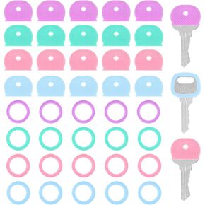 40 Pcs Key Covers Caps Multicolor Key Cap Tags Key Color Covers Key Identifier Key Color Caps Colorful Key Coding Rings Key Toppers for Standard Flat Organization House Key(4 Colors,2 Styles)