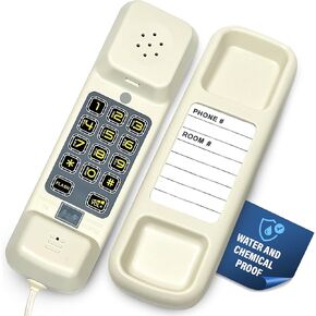 TL-WP - Trimline Corded Home Phone with Ring/in-Use Light Indicator, Waterproof Oversized Keypads, Durable Landline Telephone, Ideal for Office and Business Environment - Cream