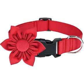 Malier Christmas Dog Collar with Flower, Red Dog Christmas Collar with Buckle Adjustable Cotton Collar for Small Medium Large Dogs Puppy (Red, Large)
