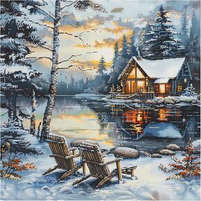51buyoutgo Riverside Landscape 11ct Cross Stitch Kits, 11 CT Funny Pre Printed Counted Stamped Cross Stitch Embroidery Needlepoint Patterns Kits for Adults Beginners Crossstitch 40 X 40 cm