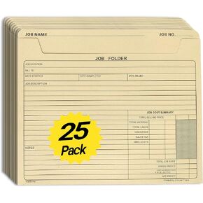 Job Folders for Projects,12 x 10 inch, Classic Manila File folders Jecket,Preprinted for Job Tracking, Costing and Customer Correspondence (50-Pack)