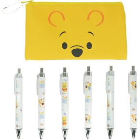 حافظة أقلام صغيرة من Rondlaho Kawaii Winnie مع 6 قطع من أقلام الجل اللطيفة وحقيبة الدب وحقيبة العملات المعدنية وحقيبة مستحضرات التجميل واللوازم المكتبية ومنظم القرطاسية مع قلم حبر أسود 0.5 مم