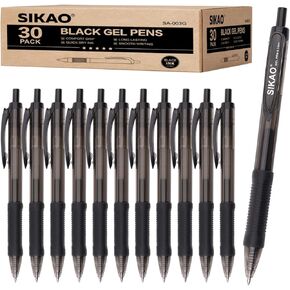 Black Gel Pens 30 Pack Black Pens Fine Point Smooth Writing Pens No Smudge, Comfortable Grip Gel Ink Pens Bulk, Retractable Pens, Rollerball Pens, Server Pens, Office Pens, Lapiceros (0.7 mm)