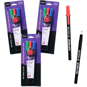 SAKURA Gelly Roll UV Pen - UV Gel Ink Pen - Invisible Ink Pen - with UV Keychain Flashlight - Bold Ink Pen for Art or Drawing - Red, Green & Blue Ink - 9 Pens, 3 Lights