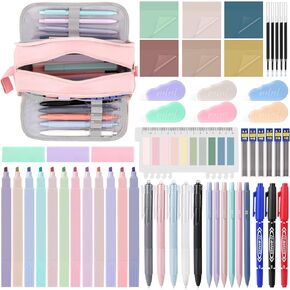 54PCS Book Annotation Kit, Big Capacity Pen Case with Highlighters, Gel Pens, Mechanical Pencils, Markers, Sticky Notes & Tabs, Aesthetic Bible Study Supplies, Journaling Kit, Student Stationary