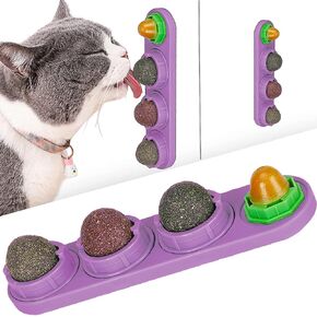 Catnip Wall Ball for Kitten, 4 Pack Catnip Toys, Silvervine Balls, Edible Toys, Catnip Lick Ball Safe Healthy Kitten Chew Toys, Teeth Cleaning Dental Toys, Cat Mint Ball Wall Treats (Grey)