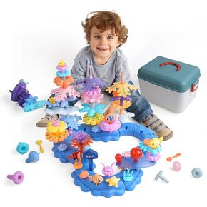 96PCS Ocean Adventures DIY Building Stacking Toys Set,Educational STEM Toy Gift for Kids with Organiser Box,Toddler Learning Toy for Girls/Boys