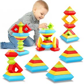 Montessori Toys for Toddlers Ages 3 4 5 6 Year Old Boys Girls 30 Pcs Pyramid Stacking Building Blocks Preschool Learning Activities STEM Sensory Toys Gifts for Kids Age 3-6