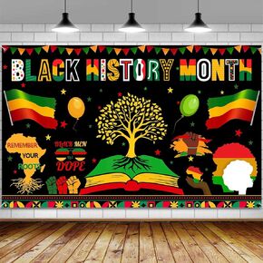 Black History Month Banner Backdrop, Juneteenth Black History Posters for Classroom Large Banner Party Decorations Supplies, School Indoor Outdoor Sign Poster Background Decor 72X44 Inch