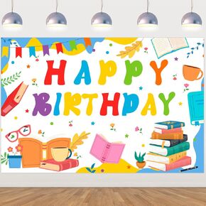 Book Reading Birthday Party Decorations 5 * 3ft Book Happy Birthday Backdrop Reading Birthday Backdrop Banner Book Theme School Library Decor for Book Club Elementary Middle High School