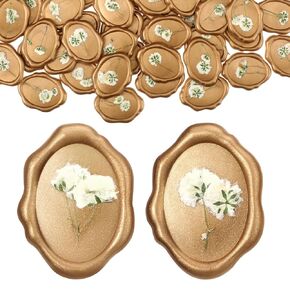50 Pcs Real Baby's Breath Wax Seal Stickers Self Adhesive Wedding Invitation Envelope Gold Seal Stickers for Wedding Invitation, Birthday, Bridal Shower Letter Envelope Wrapping