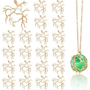 Hicarer 20 Pcs Pendant Trays for Jewelry Making Branch Shape Metal Claw Cage Pendant Frames Backing Necklace Open Bezels for DIY Necklace Jewelry Craft