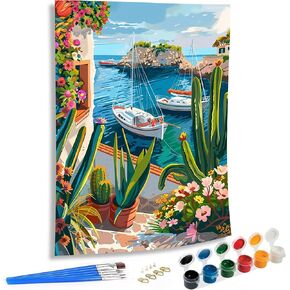 SKRYUIE Paint by Numbers Kits for Adults European Town, Acrylic Oil Scenery Paint by Numbers for Adults Beginner Canvas with Brushes Paintwork Art Crafts for Home Decor 16x20 inch x4
