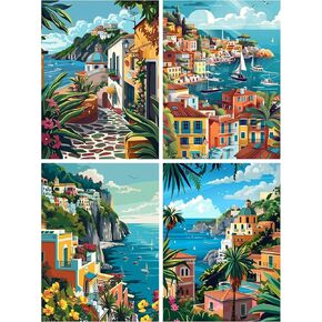 Arttoplus 4 Pack Paint by Numbers Kit for Adults Landscape- Adult Paint by Number Kits, DIY Acrylic Paint by Number Porch Light for Home Wall Decor(12x16in)
