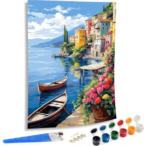 SKRYUIE Paint by Numbers Kits for Adults European Town, Acrylic Scenery Oil Paint by Numbers for Adults Beginner Canvas with Brushes Paintwork Art Crafts for Home Decor 16x20 inch n10