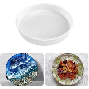 RESINWORLD 10" Round x 2" Deep Large Tray Mold, Shiny Silicone Tray Board Table Clock Mold for Epoxy Resin Casting, Floral Preservation Bouquet Resin Mold